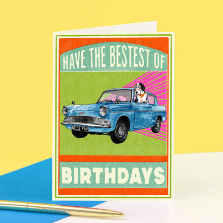 Bestest Birthday Vintage Car Greeting Card by Fwn & Thistle