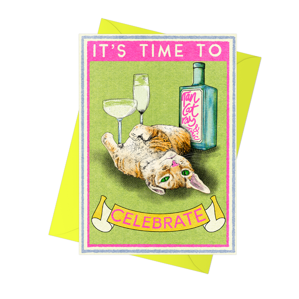 Time To Celebrate Ginger Cat Card by Fawn & thistle