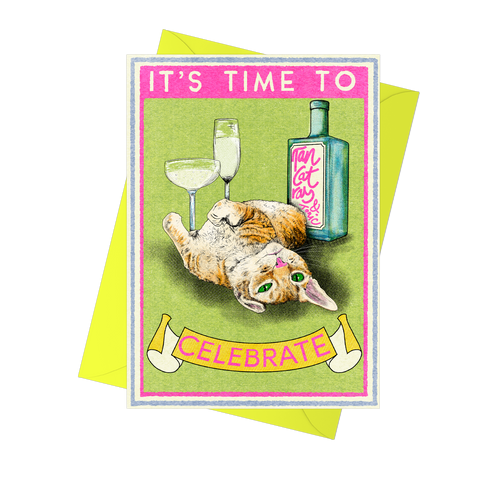 Time To Celebrate Ginger Cat Card by Fawn & thistle