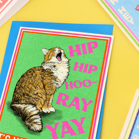 Hip Hip Hooray Cat Birthday Card by Fawn & Thistle