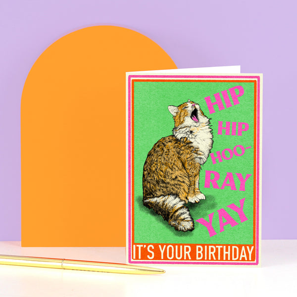 Hip Hip Hooray Cat Birthday Card by Fawn & Thistle