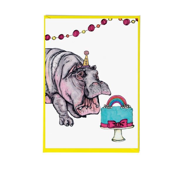 Party Hippo Greeting Card - Pack of 6