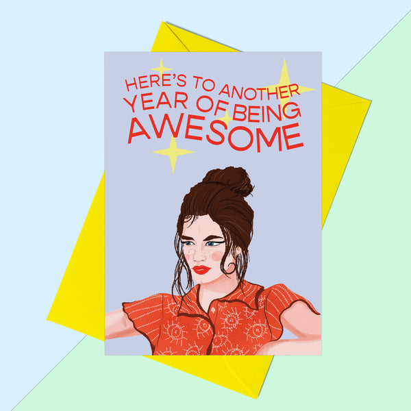 Bubblegum Another Year Being Awesome Girl Greeting Card - Pack of 6