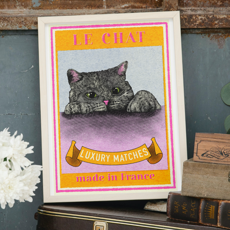 'Le Chat' Black Cat Matchbox Art Print