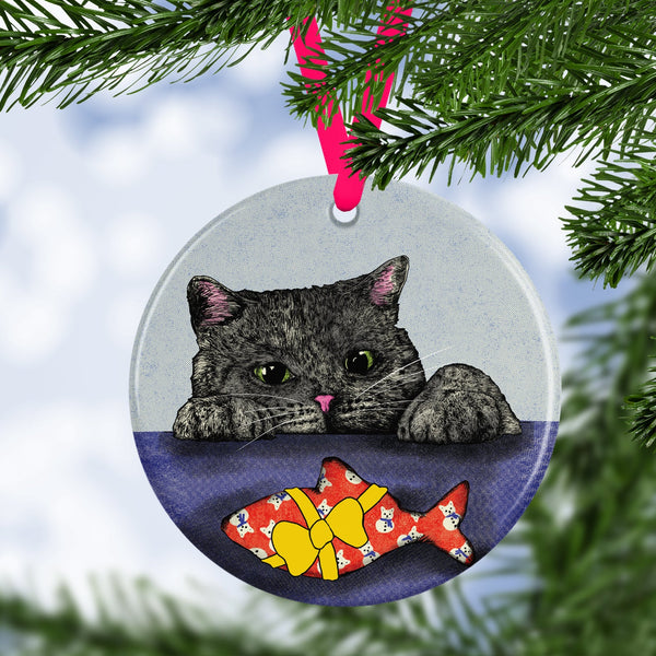 Sneaky Cat Ceramic Christmas Tree Decoration - Case of 3