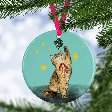 Holly Jolly Christmas Cat Ceramic Christmas Tree Decoration by Fawn & Thistle