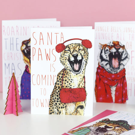 Caroling Cats 'Santa Paws' Cheetah Christmas Card - Fawn and Thistle
