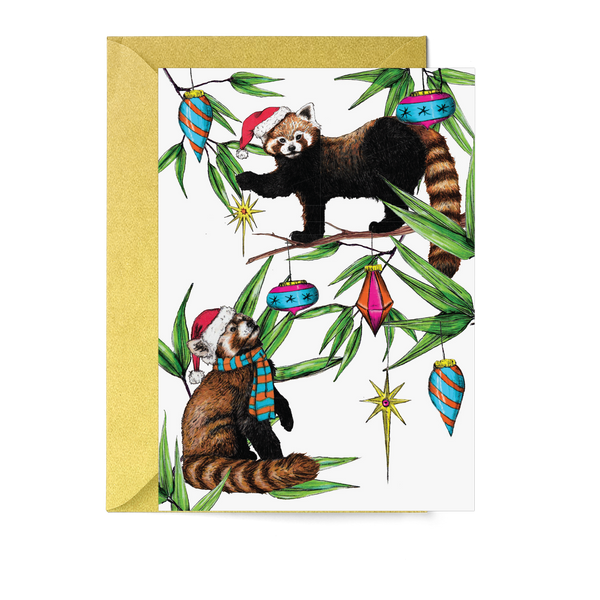 'Festive Fiesta' Red Pandas Christmas Card - Fawn and Thistle