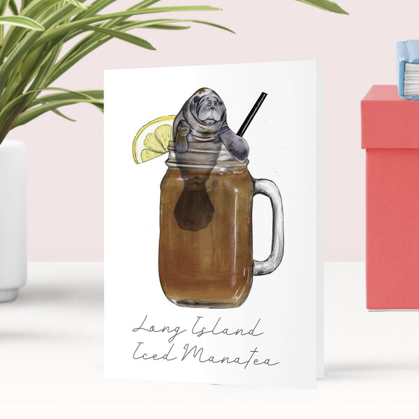 Long Island Iced Manatea Cocktail Greeting Card - Fawn and Thistle