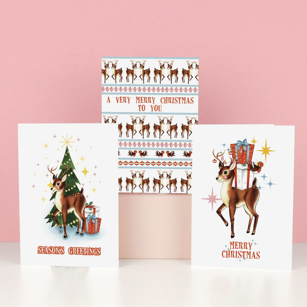 Retro Scandi Reindeer Pattern Christmas Card - Fawn and Thistle