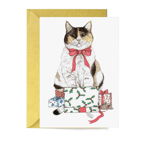 Santa's Helper Cat Greeting Card - Fawn and Thistle