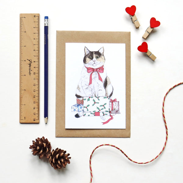 Santa's Helper Cat Greeting Card - Fawn and Thistle