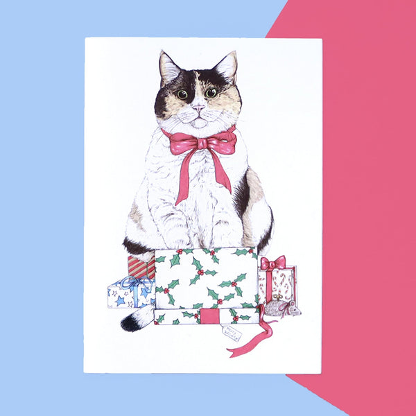 Santa's Helper Cat Greeting Card - Fawn and Thistle