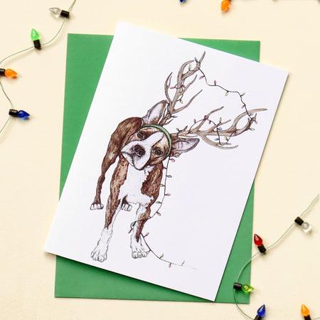 Santa's Helper Dog Greeting Card - Fawn and Thistle