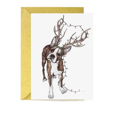 Santa's Helper Dog Greeting Card - Fawn and Thistle