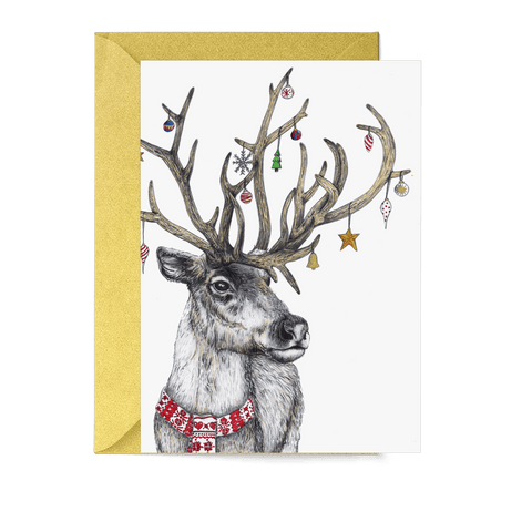 Santa's Helper Reindeer Greeting Card - Fawn and Thistle