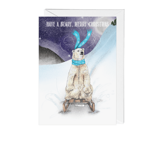 Sledding Polar Bear Winter Wonderland Christmas Card - Fawn and Thistle