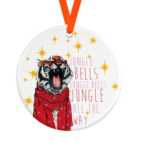 Tiger 'Jungle Bells' Ceramic Christmas Tree Decoration - Fawn and Thistle