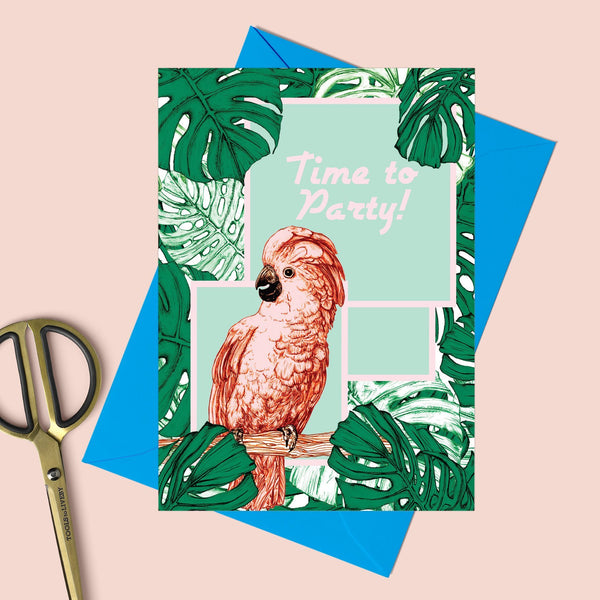 Time To Party Tropical Cockatoo Greeting Card - Fawn and Thistle